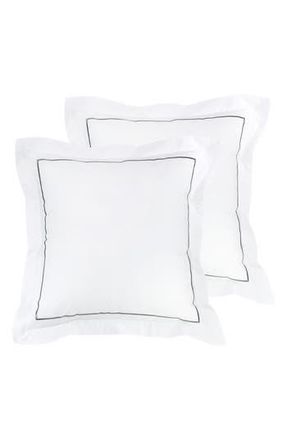 Melange Home Set of 2 Single Embroidered Line 300 Thread Count 100% Cotton Euro Shams in Charcoal at Nordstrom Rack