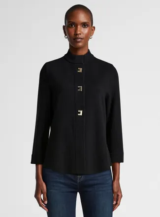 Contemporaine Womens Geometric buttons 3/4-sleeve Cardigan Sweater