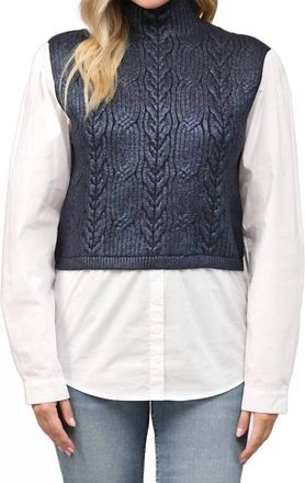 Fate Foil Cable Knit Twofer Sweater In Navy/white