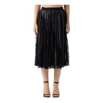 Ermanno Scervino Gonna Midi in Pizzo e Ecopelle - - Skirts - Donna - Nero - S