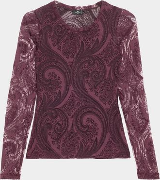 Etro Paisley Mesh Long-Sleeve Top