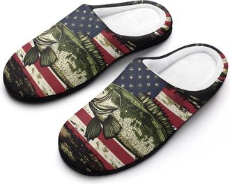 Generic Camouflage U.S. Flag Bass Fish Fashion Cotton Slippers for Women Memory Foam House Slippers Non-Slip House Bedroom Shoes