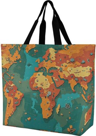 Generic Rust Wor-Ld Map Tote Bag Handle Handbag Reusable Handbags For Beach Daily Use Yoga