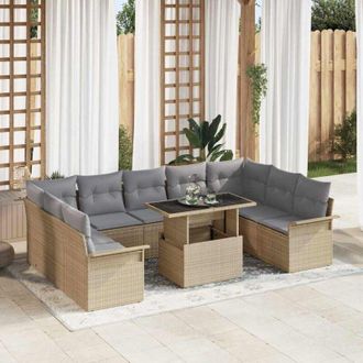 vidaXL Vidaxl - Conjunto De Sof&aacute; De Jard&iacute;n Con Coj&iacute;n 10 Pcs Beige Polirat&aacute;n