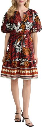 Jones New York Botanical Print Fit & Flare Dress in Dark Spice Multi at Nordstrom, Size X-Large