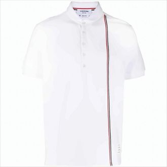 Thom Browne Short-Sleeve Polo Shirt With Vertical Stripe Detail
