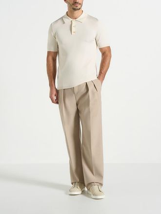 Mani&egrave;re De Voir Bryn Luxe Knitted Polo Top in Cream at Nordstrom, Size Medium