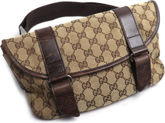 Gucci Beige Brown Gg Canvas Leather Fanny Pack (Pre-Owned)