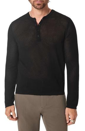 John Varvatos Quinn Long Sleeve Organic Cotton Mesh Henley in Black at Nordstrom, Size Xx-Large