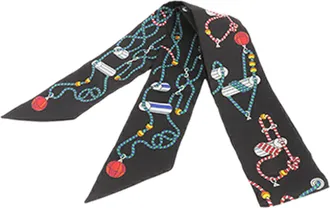 Herm&egrave;s Pre-owned Womens Cordages Silk Twilly Scarf - Black Textile - One Size