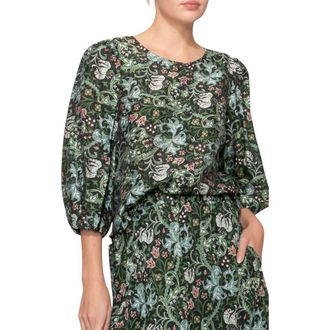 Melloday Puff Sleeve Button-Up Shirt in Green Multi at Nordstrom, Size X-Small