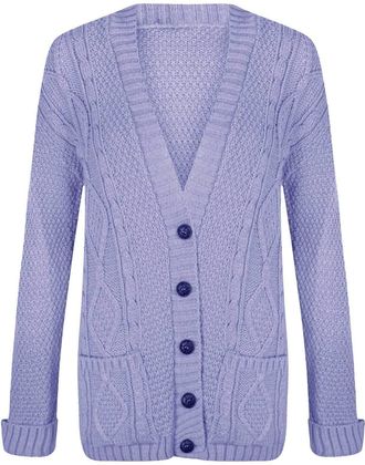 Generic ACHOMO Womens Chunky Cable Knitted Cardigan - Ladies Long Sleeve V-Neck Open Classic 5 Button Granded Cardigans Jumper Sweater Top (Lilac, 16-18)