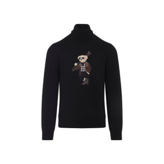 Ralph Lauren Purple Label Black Bear Long Sleeve Cashmere Pullover-Uomo
