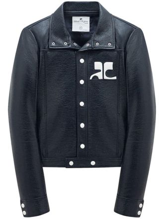 Courr&egrave;ges Cropped Black Jacket with Textured Finish