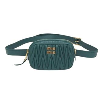 Miu Miu Pre-owned Belt bag mini 5Cc568 - Dames - Pre-owned - Groen - Maat: ONE Size Leer