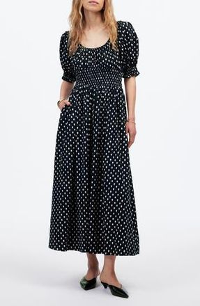 Madewell Shibori Dot Smocked Waist Midi Dress at Nordstrom Rack, Size 14