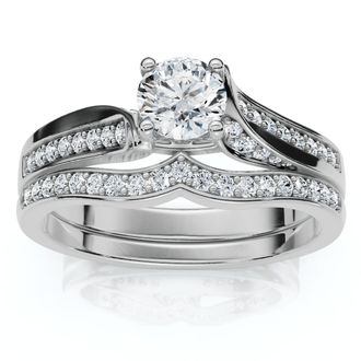 Pompeii3 1Ct Engagement Wedding Ring Set 14k Gold or Platinum Lab Grown