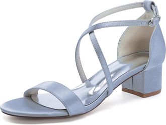 Generic Bridal Low Heels Womens Block Heel Wedding Dress Shoes Comfortable Evening Prom High Sandals 4.5Cm,Silver,10 UK