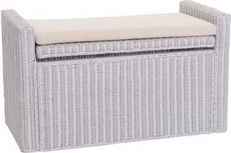 Hhg Baule panca contenitore M92 rattan 44x88x51cm con cuscino colore bianco