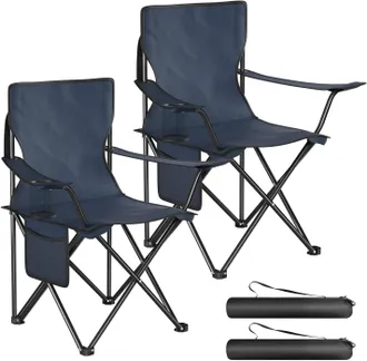 Woltu Woltu 2x Sedie Pieghevoli Da Campeggio Con Borsa Portabicchiere E Tasca Laterale Camping Sedia Spiaggia Esterno Blu Scuro