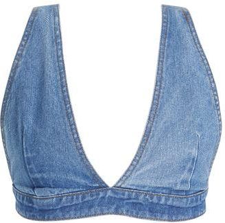 8 by YOOX ORGANIC COTTON DENIM TRIANGLE CROP TOP