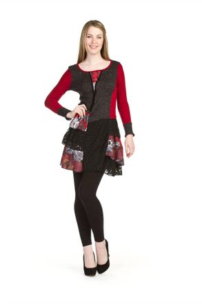 Papillon Multi Patch Long Sleeve Dress In Burgundy