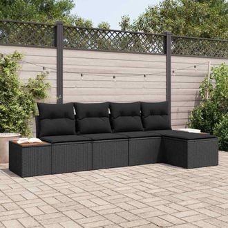 vidaXL Vidaxl - Conjunto De Sof&aacute; De Jard&iacute;n Con Coj&iacute;n 5 Pcs Negro Polirat&aacute;n