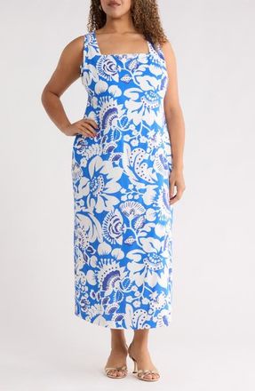 Sugarlips Ronan Floral Troy Maxi Dress in Blue-White at Nordstrom, Size 3 X