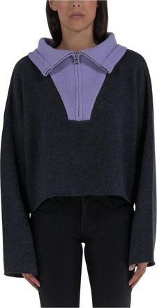 J.W.Anderson Truien & Vesten, Dames, Grijs, M, Katoen, Cropped Funnel Neck Zip Jumper