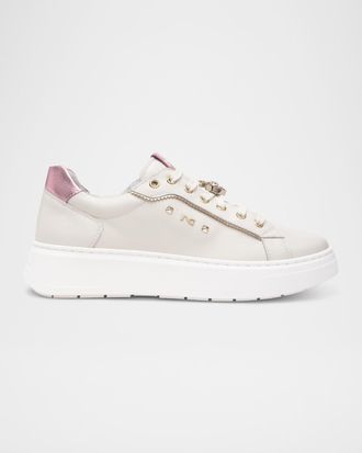 Nero Giardini Leather Retro Jeweled Low-Top Sneakers