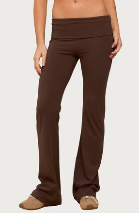 Edikted Oriane Foldover Flare Leggings in Brown at Nordstrom, Size X-Small