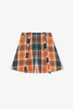 Ganni Mandarin Orange Skirt in Check Wool - Size 10/12 Recycled