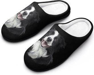 Generic Border Collie Dog Fashion Cotton Slippers for Women Memory Foam House Slippers Non-Slip House Bedroom Shoes