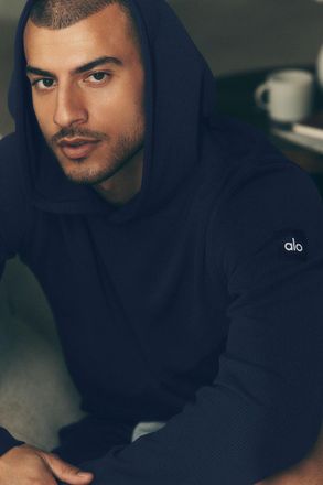 Alo | Waffle Lounge Hoodie in Navy, Size: Medium