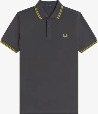 Fred Perry Mens Fred Perry M3600 Twin Tipped Fred Perry Shirt - Anchor Grey/Tennis Ball Yellow - Size: 42