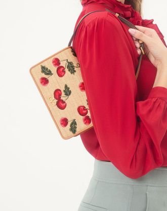 Valentino Garavani Mini Borsa A Spalla Vlogo Signature In Rafia Jacquard Con Motivo Cherryfic Donna NATURALE/ROSSO UNI