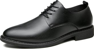 Generic Oxford Shoes for Men Lace Up Round Toe Derby Shoes Vegan Leather Anti-Slip Block Heel Non Slip Resistant Low Top Prom(6.5 UK) Black