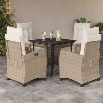 vidaXL Set Comedor De Jard&iacute;n 5 Pzas Con Cojines Rat&aacute;n Sint&eacute;tico Beige Vidaxl