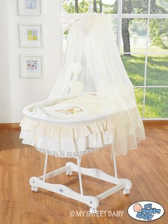 OEM Cesta Di Mos&egrave; Con Baldacchino - Orsacchiotto Con Fiocco, Crema