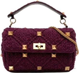 Valentino Pre-owned Handbags, female, Purple, Size: ONE SIZE Pre-owned Knitted Studded Satchel