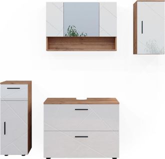 Vicco Conjunto De Muebles De Ba&ntilde;o Irma, Blanco Brillo Intenso/roble Dorado, 4 Piezas