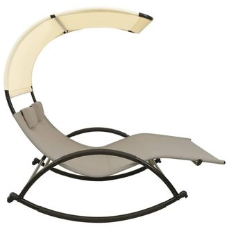 Berkfield Home Suitable Double Sun Lounger with Canopy Textilene Taupe & Cream in Beige