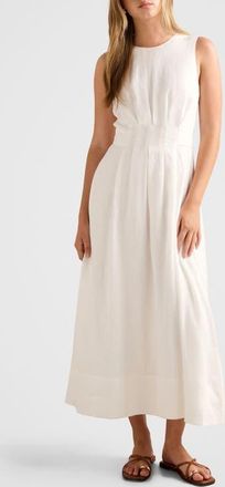 Ever New Rosie Tuck Detail Sleeveless Linen Dress in Porcelain at Nordstrom, Size 14
