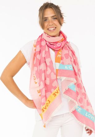 Zwillingsherz Schal ZWILLINGSHERZ Love & More, Damen, pink, Web, Polyester, mehrfarbig, Modet&uuml;cher Schal, stylischer Schal mit Schriftzug