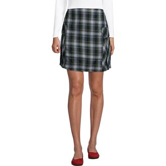 Lands End School Uniform Young Side Pleat Plaid Skort Above the Knee in White/evergreen Plaid at Nordstrom, Size 12
