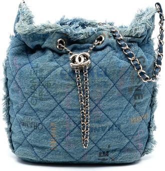 Chanel 2021-2025 Medium Quilted Denim Mood with Chain bucket bag - women - Denim - One Size - Blue