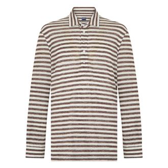 Fedeli Polo Shirts, male, Brown, Size: 2XL Five ML Striped Long-sleeve Polo