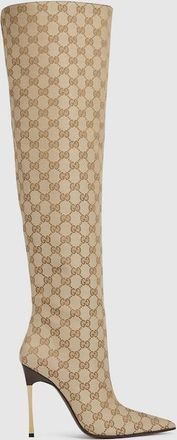 Gucci Womens Bombshell Boot, Beige, GG Canvas
