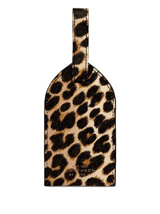Smythson leopard-print luggage tag - unisex - Calf Leather - One Size - Neutrals