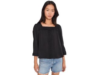 Vince Camuto Square Neck Lace Yoke Blouse Womens Clothing Rich Black : XL, Polyester